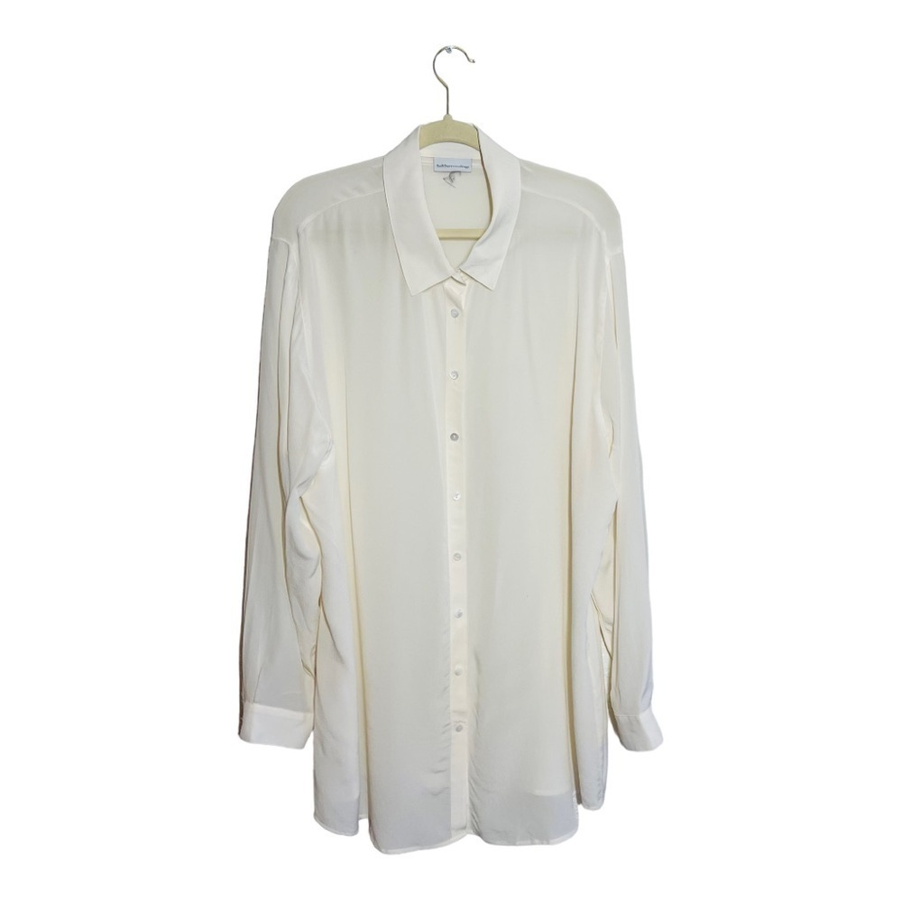Soft surroundings cream silky tunic length blouse